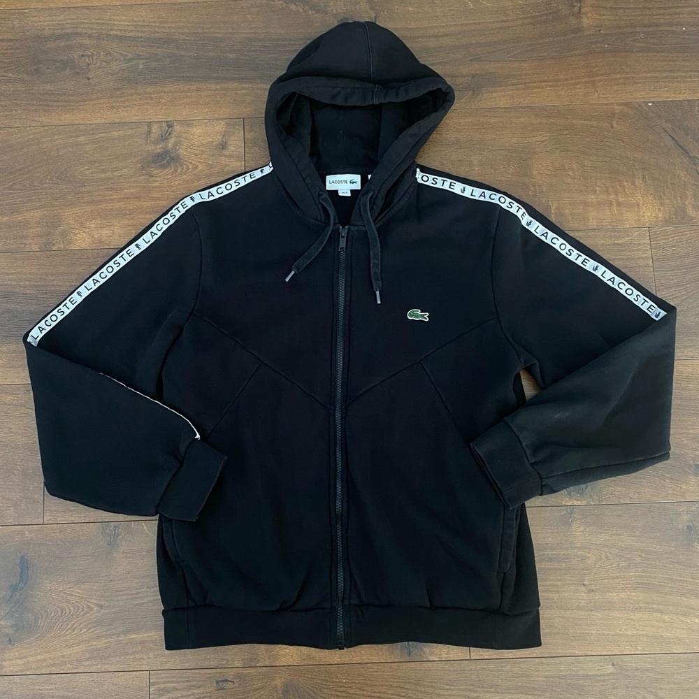 Lacoste Black Fleece Zip-Up Classic Fit Hoodie Green Crocodile Logo Men's Large - Picture 1 of 7